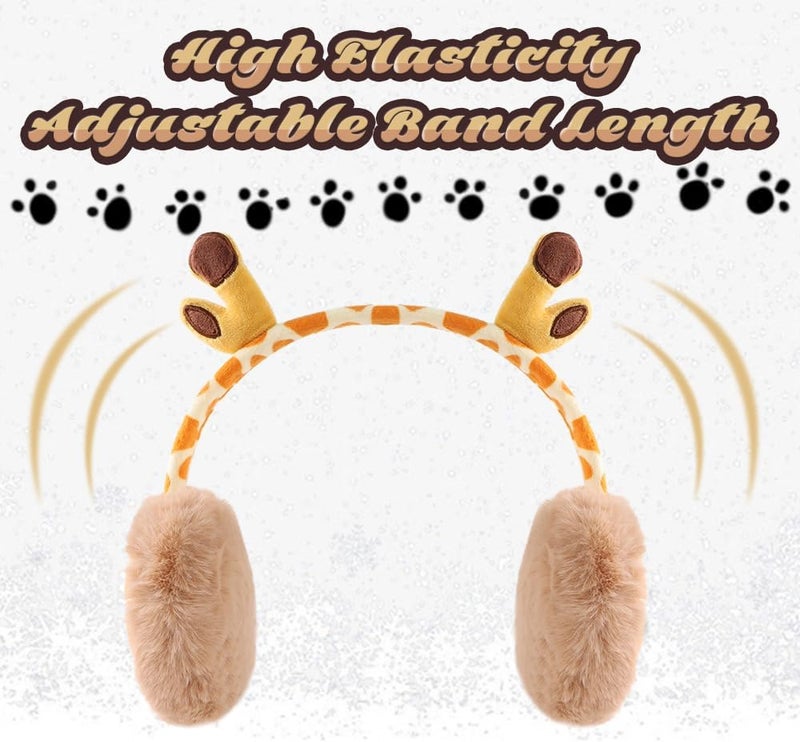 Peecabe Winter Kids Earmuffs Warm Girl Ear Muffs For Toddler Kid Children Earmuff with Cat Ears Girls Ear Warmer (Giraffe) - Image 3